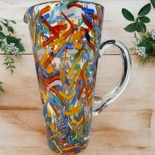 Pier 1 Imports Multicolor Confetti Water Martini Margarita Glass Handle Pitcher