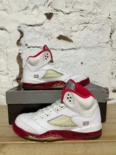 Air Jordan 5  White/Scarlet Fire   Youth Size 5Y Pre-owned Sneakers 440892-101