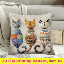 2pcs Bohemian Patchwork Cat Throw Pillow Case Cute Cat Lover Decor Cushion Cover