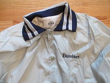 Vintage 80s BUDWEISER "KING of BEERS" Button-Down Snap XL Nylon Jacket GRAY