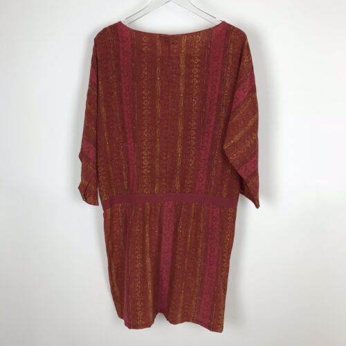 Peruvian Connection Size 14 Silk Dress Drop Waist Pockets 3/4 Dolman Sleeve Red - Picture 2 of 11