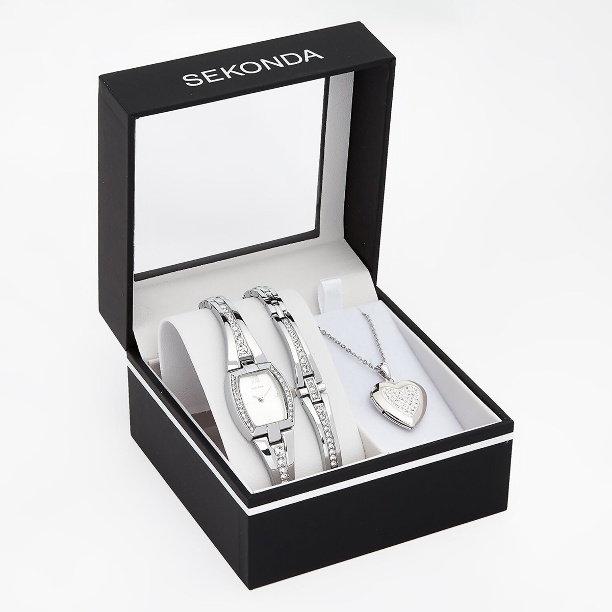 Sekonda 2748G Ladies Silver Watch Bracelet Necklace Gift Set for