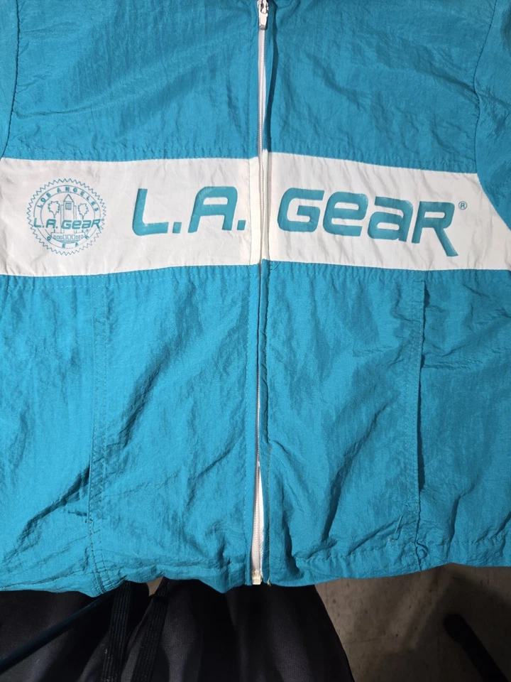 复古复古 LA Gear 风衣夹克尼龙蓝色青少年 M 美国制造  — 第 3/4 张图片