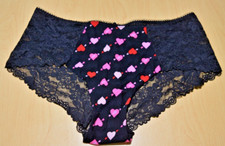 NWT Victorias Secret Pink Multicolor Hearts Lace Cheeky Panty Black L Large