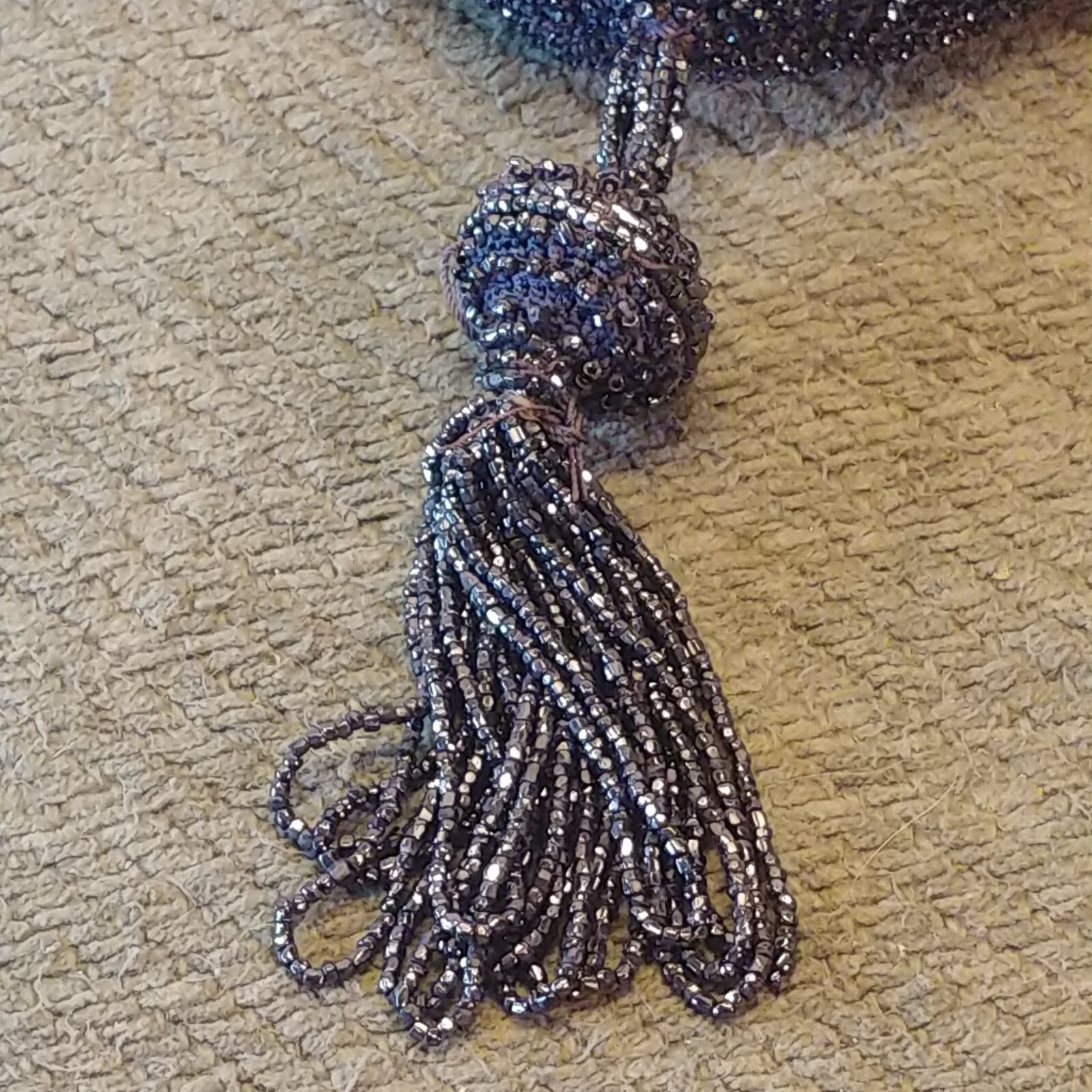 Vintage Black Beaded Flapper Drawstring Purse Bag… - image 12