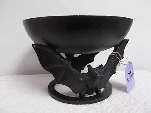 Spooky Hollow Halloween Black Metal Vampire Bat Candy Serving Bowl
