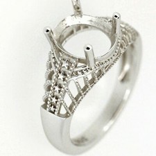 Art Deco Style Sterling Silver Semi Mount Ring Setting Oval OV 10x8mm L150