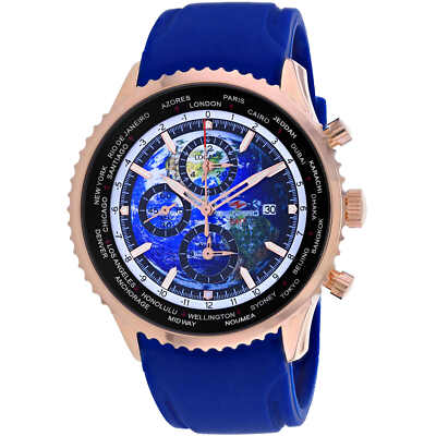 Seapro Men's Watch Meridian World Timer GMT Quartz Blue Dial Rubber Strap SP7522