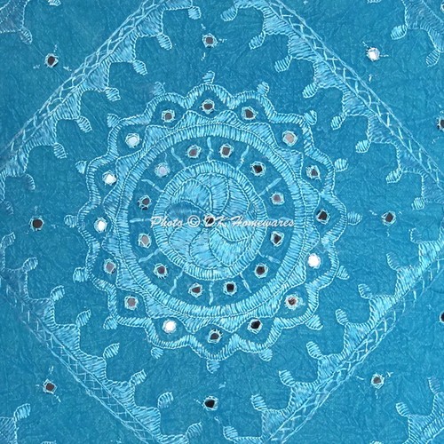 Embroidered Cotton Throw Pillow Cover Mirrored 60x60 cm Ethnic Boho Pillowcase - Picture 4 of 5