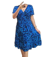 Chaps Ralph Lauren A Line Dress Medium Cobalt Blue Short Sleeve Stretch Washable