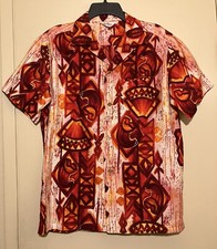 VTG 1950s Reef Hawaiian Aloha S/S Shirt Tropical Tika Tiki Abstract 50s Sz L