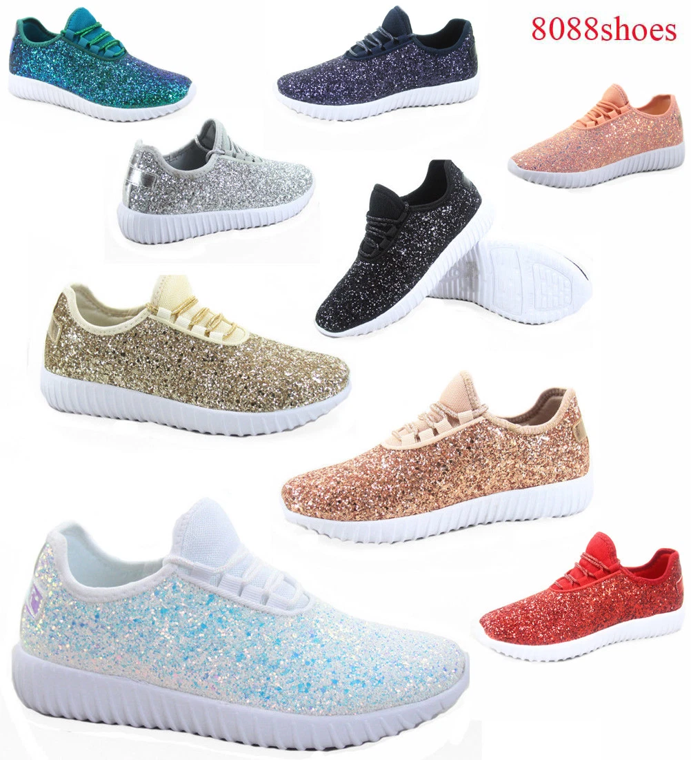 Womens Fashion Sequin Shoes Lace Up Casual Shoes Glisten Sneakers