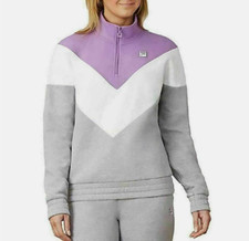 FILA Women 1/4 Zip Pullover Sweatshirt Sweater Lavender Grey White,MEDIUM NWTD