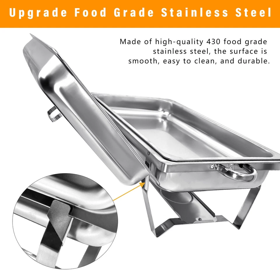 Chafing Dish Buffet Set 6 Pack 13.7 QT Stainless Steel Chafer for Catering W Lid - Image 4 of 4