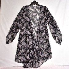 Lauren Conrad Women's Black Floral Kimono One Size Sheer Duster Boho