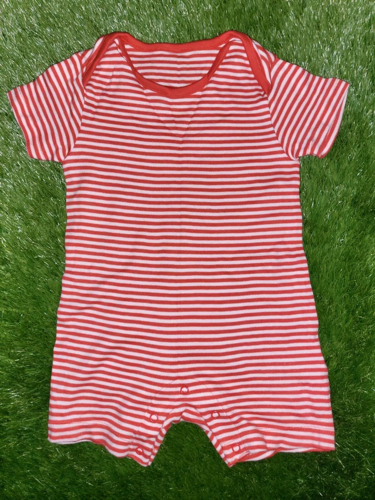 M&S baby Boys 1218M White Red Striped Round Neck Short Sleeve romper