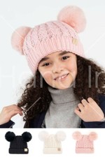 C.C Exclusive Kids Children  s Double Pom Pom All Over Cable Knit Soft Beanie Hat