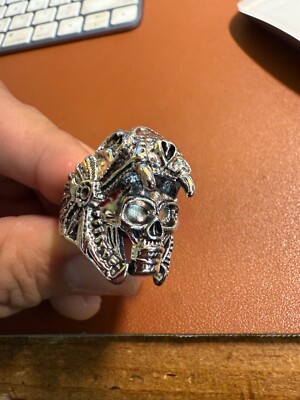 Aztec Jaguar Warrior Skull Ring, Metal Alloy, Mexica Rings, Native #9