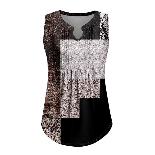 Womens Summer Tank Tops Pleated V Neck Printing Casual Top Tank Tops For - Picture 11 of 36