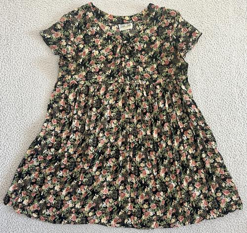 Vintage 90er Kleid Gr. Large Drop Waist Schnürung Cami Slip Blumen Oversized transparent