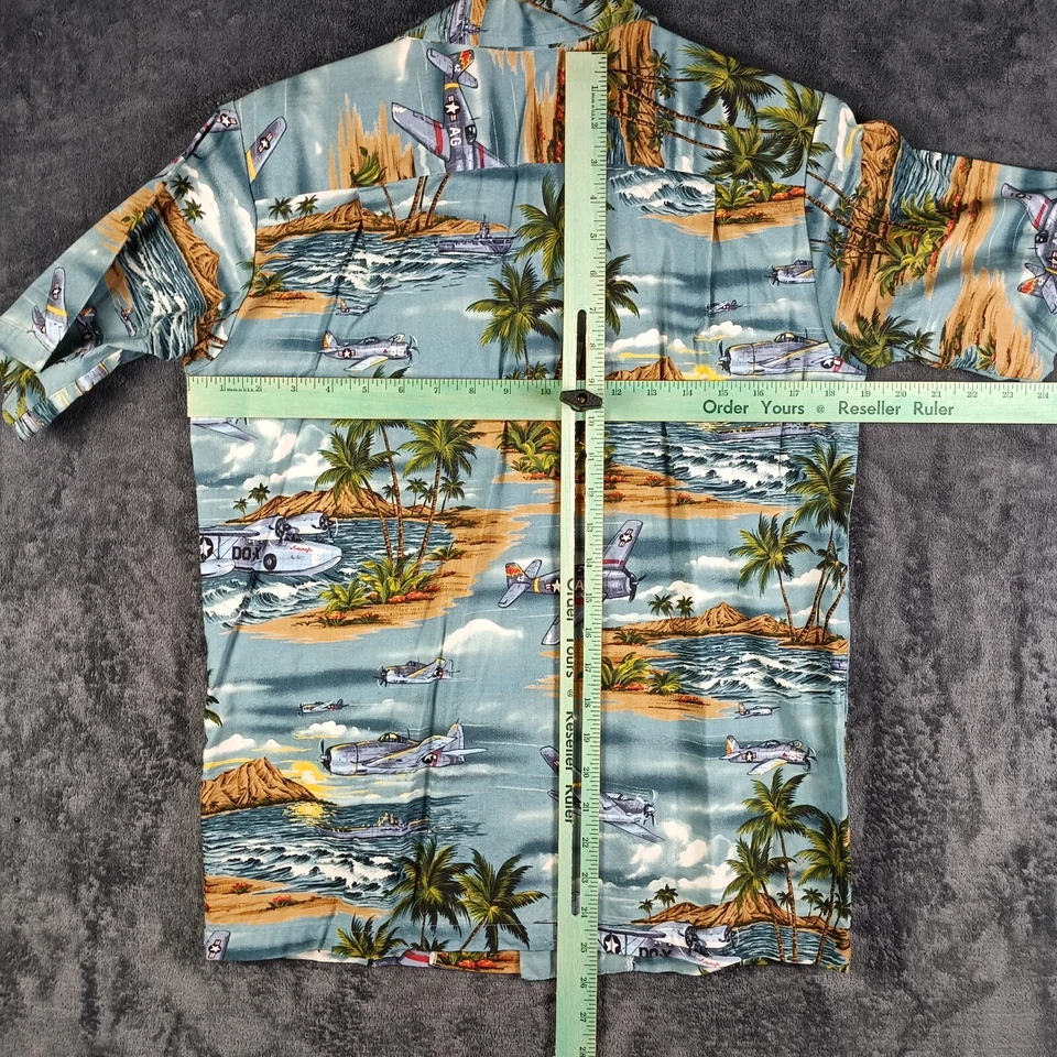 Nui Nalu Hawaiian Shirt BOYS Large Blue WWII Planes Aviation Aloha Button Up - Image 4 of 4