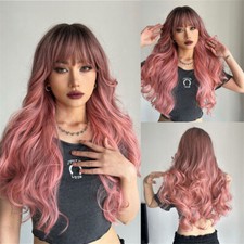 Curly Hair Headgear Female Mid-Length Long Elegant Fiber Wig Gradient Pink