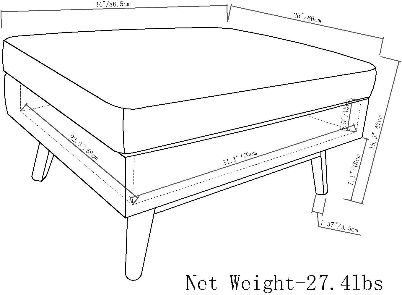 SIMPLIHOME Owen 34 Inch Wide Mid Century Modern Rectangle 34 inch, Cloud Grey 