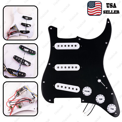 Prewired-Loaded SSS Pickguard Alnico V Pickups For Strat Glossy Black&White