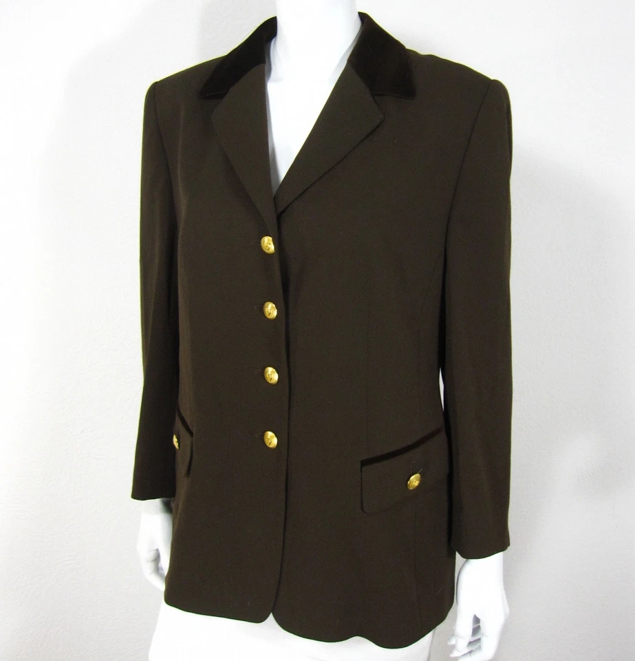 Blazer clásico Horst BASLER DE COLECCIÓN manga larga cuello terciopelo talla 42 marrón UE Foto 2 de 4