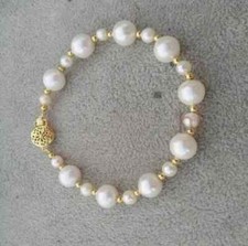 AAA 9-10-5-6mm Excellent Akoya White Pearl Bracelet 14k Gold Clasp 7.5-8 Inches