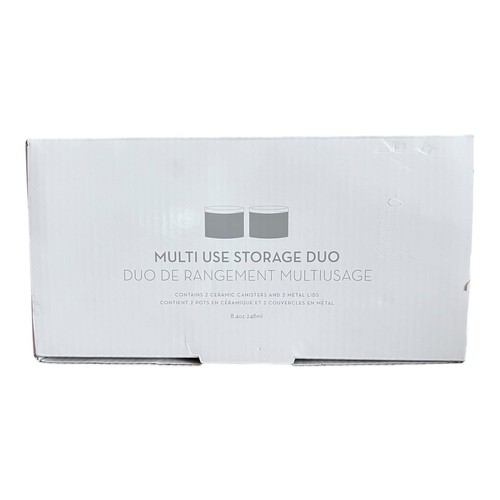 Z Gallerie Storage Duo Set Of 2 Ceramic Canisters Metal Lids 2.5x4 in 8.4oz NEW - Picture 9 of 9