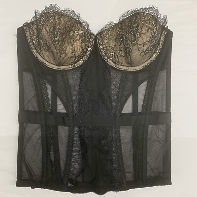 Victorias Secret Corset Bra Very Sexy Longline Bustier Size 32B Lace Goth Grunge