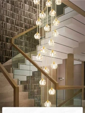 LED Crystal stair chandelier light luxury simple dining room villa  big Lamp Yc