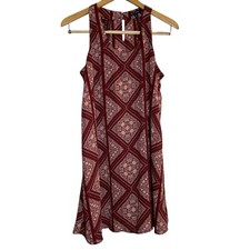 As U Wish Burgundy Boho Floral Tunic Dress Lace Keyhole Back Lined Medium Flowy