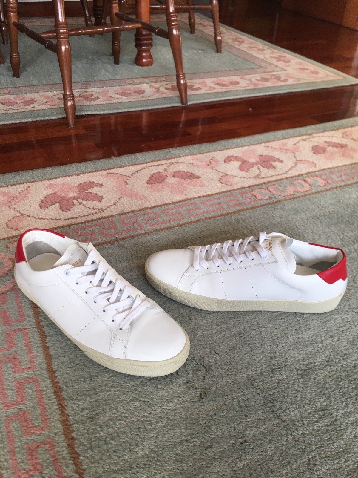 SAINT LAURENT ANDY WHITE LEATHER RED TAB LOW TOP SNEAKERS 40