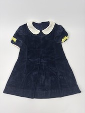 Vintage Blue Velvet Toddler Dress 4T Girls Velvet Lace Trim