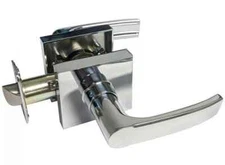 Polished Chrome Privacy Bed/Bath Door Handle  Square Modern Plate