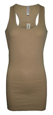 Womens B.C Long Vest Tank Top Ribbed Lycra STRETCH Size 6 to 24 Ladies