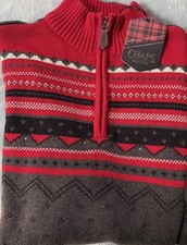CHAPS RED Men  s Sweater HeavyKnit Cotton Grey 1/4 Zip Size Pullover Large NWT