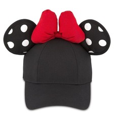 Disney Parks Minnie Mouse Baseball Cap Womens OSFM Black Red Ears Bow Snapback