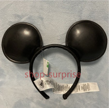 Disney Authentic Mickey Mouse Solid Black Faux Leather Ear Headband 2024 Hot