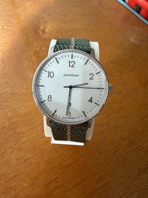 Jaxon Edwin Mens Watch Swiss Movement White Dial Date Canvas Strap