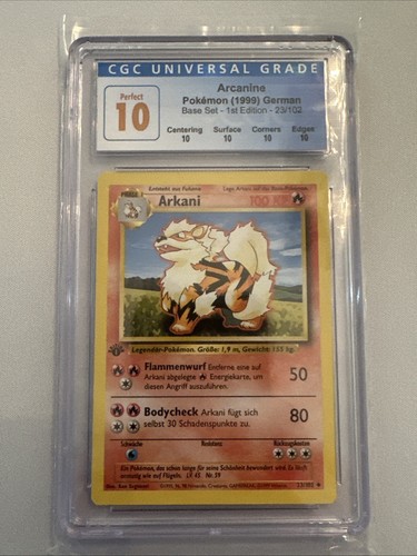 CGC Perfect 10 - Arcanine/Arkani (23/102) 1st Edition 1999 Pokemon - German