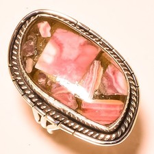 Nice Natural Rhodochrosite,Green Onyx .925 Sterling Silver RingVariation Listing