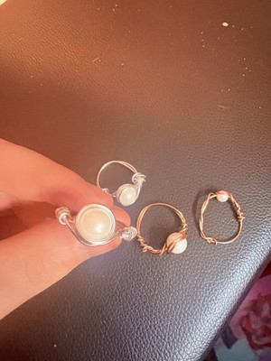Handcrafted Wire Wrapped Pearl Rings Silver Copper Beaded Round Bohemian Set