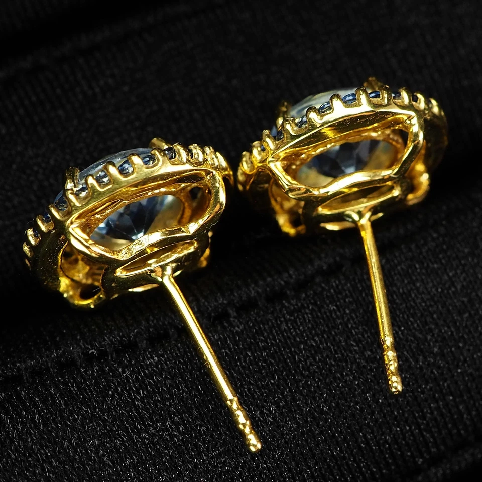 Boucles d'oreilles classiques en argent sterling 925 aigue-marine bleu bébé... - Photo 4/4