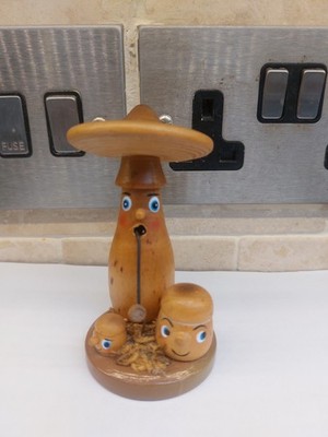 Vintage Erzgebirge Holz Räuchergefäß Räucherpuppe Pilz Volkskunst 