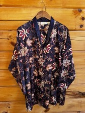 Victoria's Secret Gold Label Satin Sleep Shirt Sz M/L Navy Blue Floral