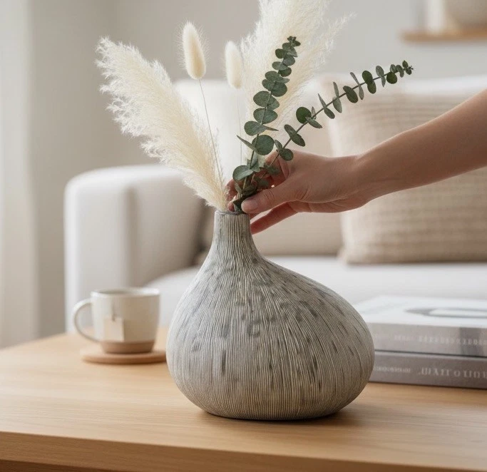 Habitat Brown & Cream Ridged Sgraffito “Scratch” Onion Bud Vase 12cm - Image 2 of 4