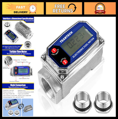 3/4'' Digital Turbine Flow Meter with LCD Display for Oil, Diesel & Kerosene